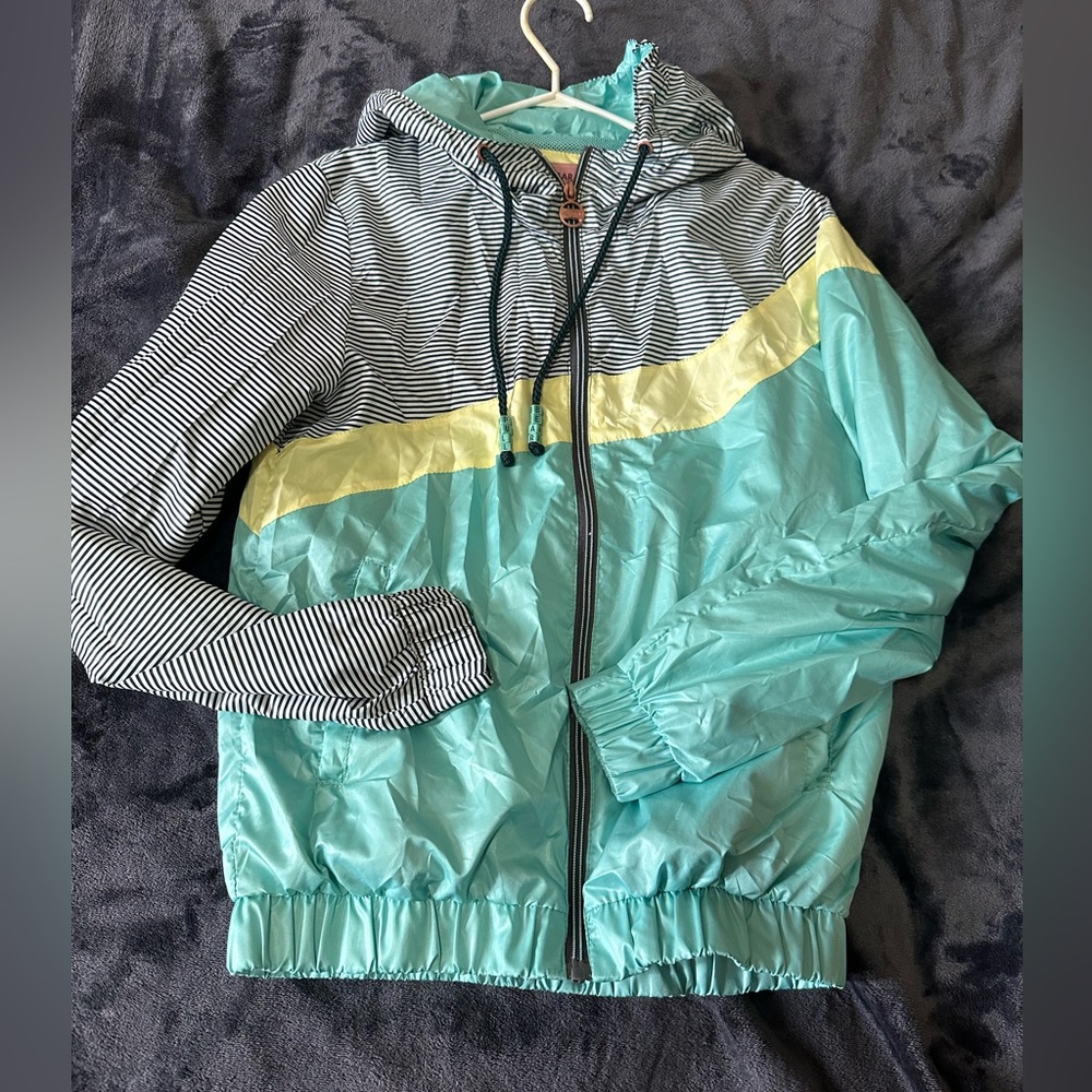 Pull & Bear green yellow striped zip windbreaker